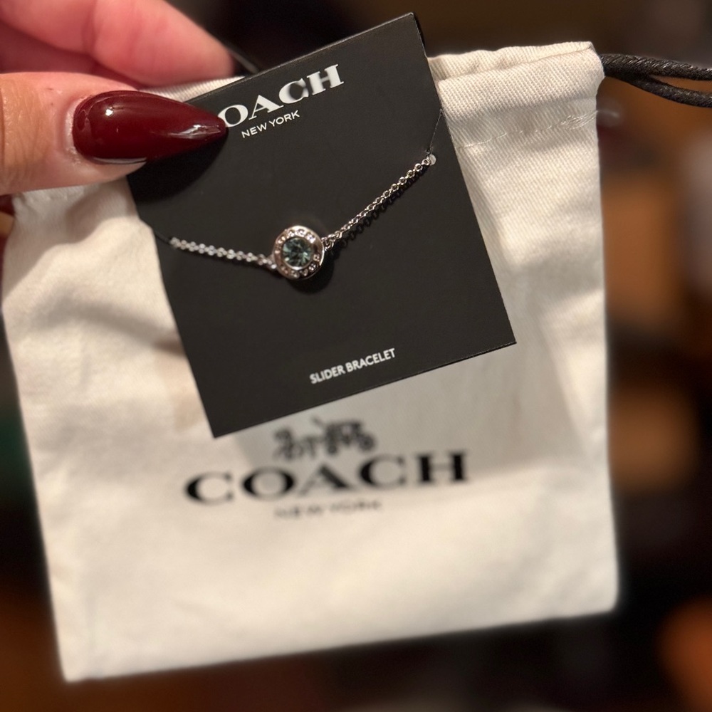 NEW‼️ COACH open circle Blue Gemstone Silver slider adjustable bracelet! - Picture 12 of 15